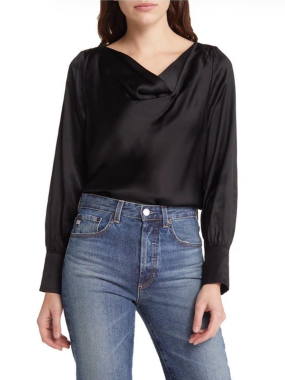 & Other Stories Black Satin Cowl-Neck Long Sleeve Blouse